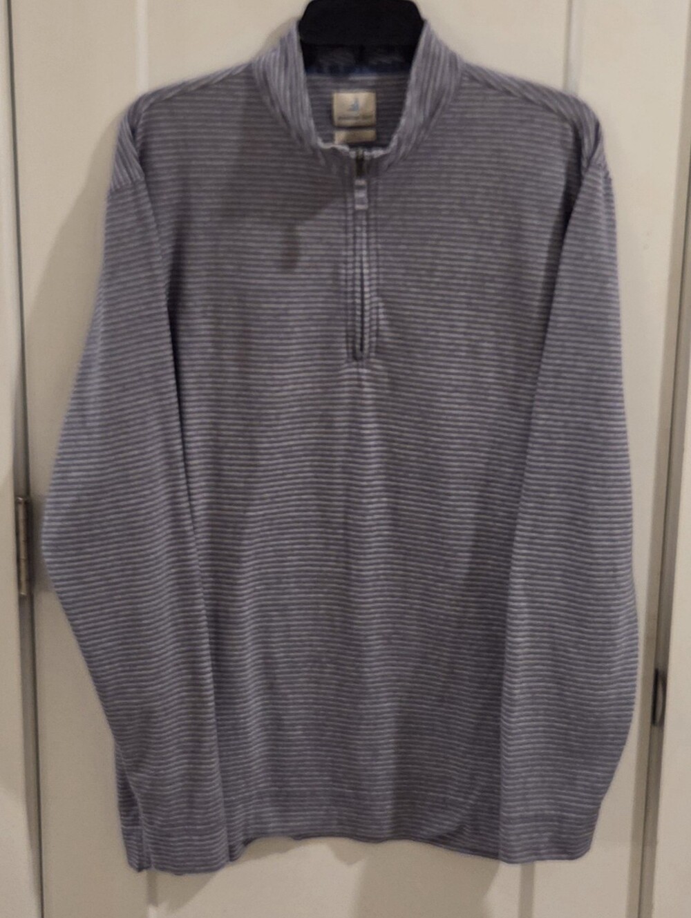 Johnnie-o Hanging Out Harvell Slub Striped Quarter-Zip - Size XL - Blue Grey